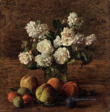 Henri Fantin Latour Painting - Still Life Roses and Fruit Henri Fantin Latour